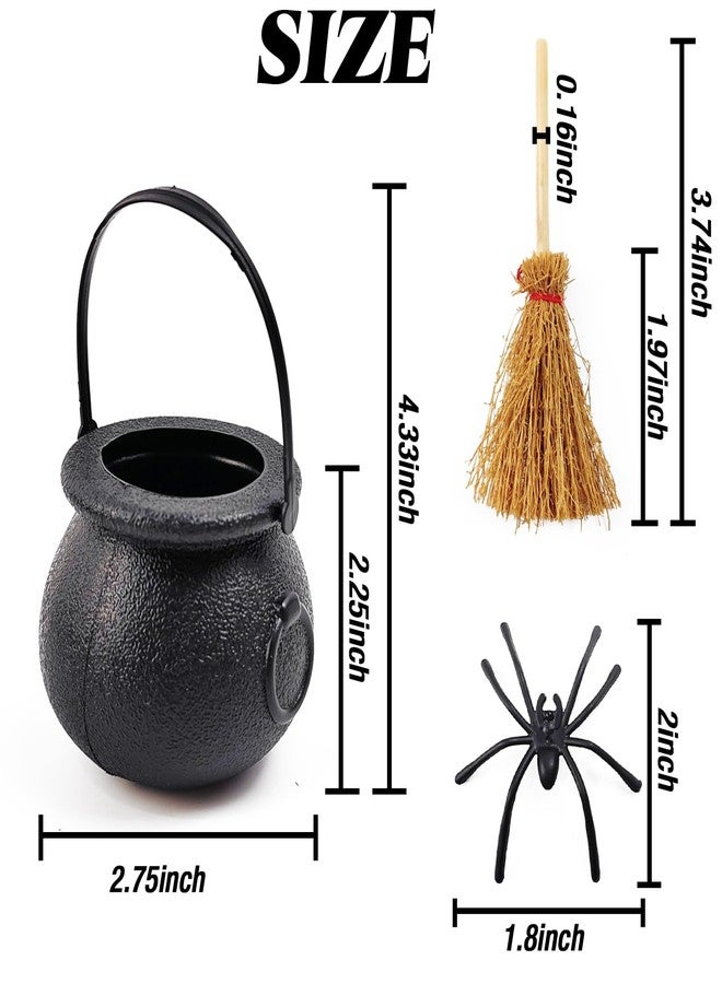ROYHOO 48PCS Halloween Mini Witch Cauldron Set- 12 Pack Small Plastic Black Candy Cauldron with Spider, Broom, Witch Hat for Halloween Dollhouse Craft Accessories Table Decoration Supply - Image 2